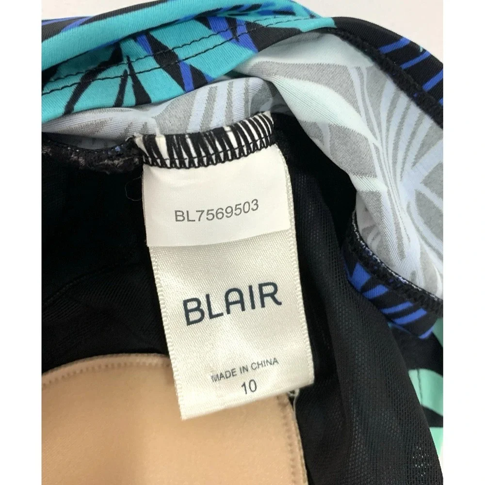 Blair Swimsuit Womens 10 One Piece Tank Black Purple Palm‎ Tropical Print Boyleg
